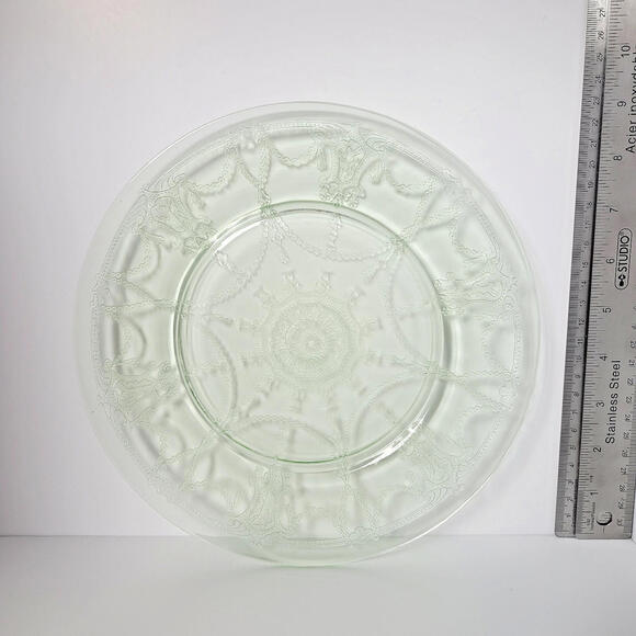 4 Vintage Anchor Hocking Green Cameo Ballerina 9" Plate Uranium Depression Glass - Picture 8 of 11